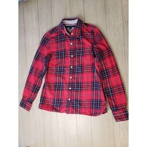 Tommy Hilfiger button down long sleeve flannel shirt women S/P Preppy, Cabincore
